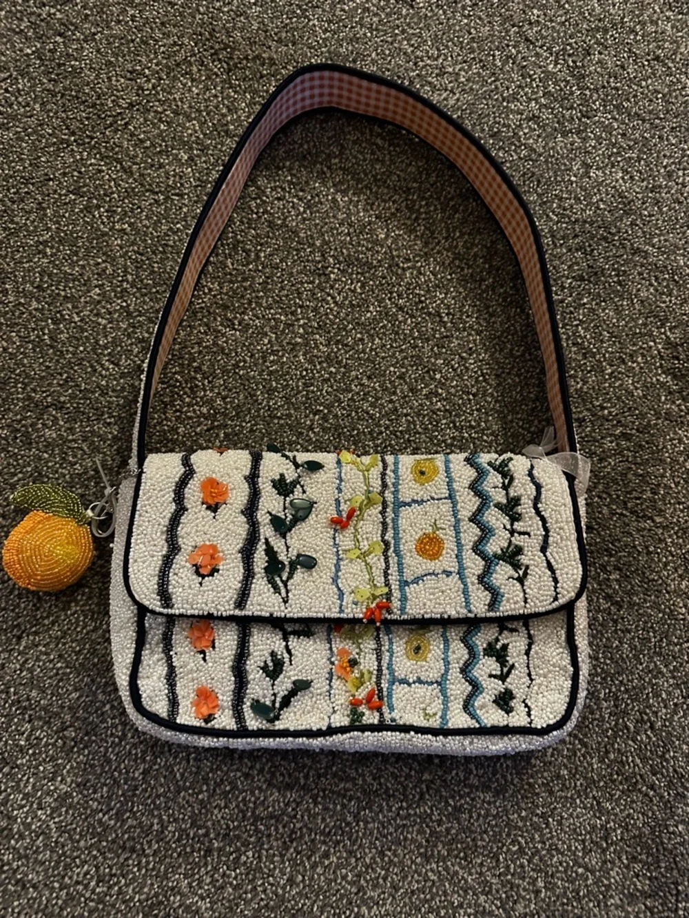 Beaded Floral Embroidered Shoulder Bag floral print & charm
